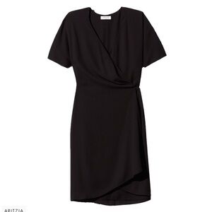 Babaton Aritzia Black Wrap Dress Tie Waist V-Neck Short Sleeve Size S